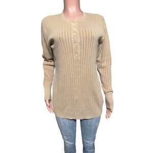 Pulp long sleeve henley toffee ribbed knit shirt top L